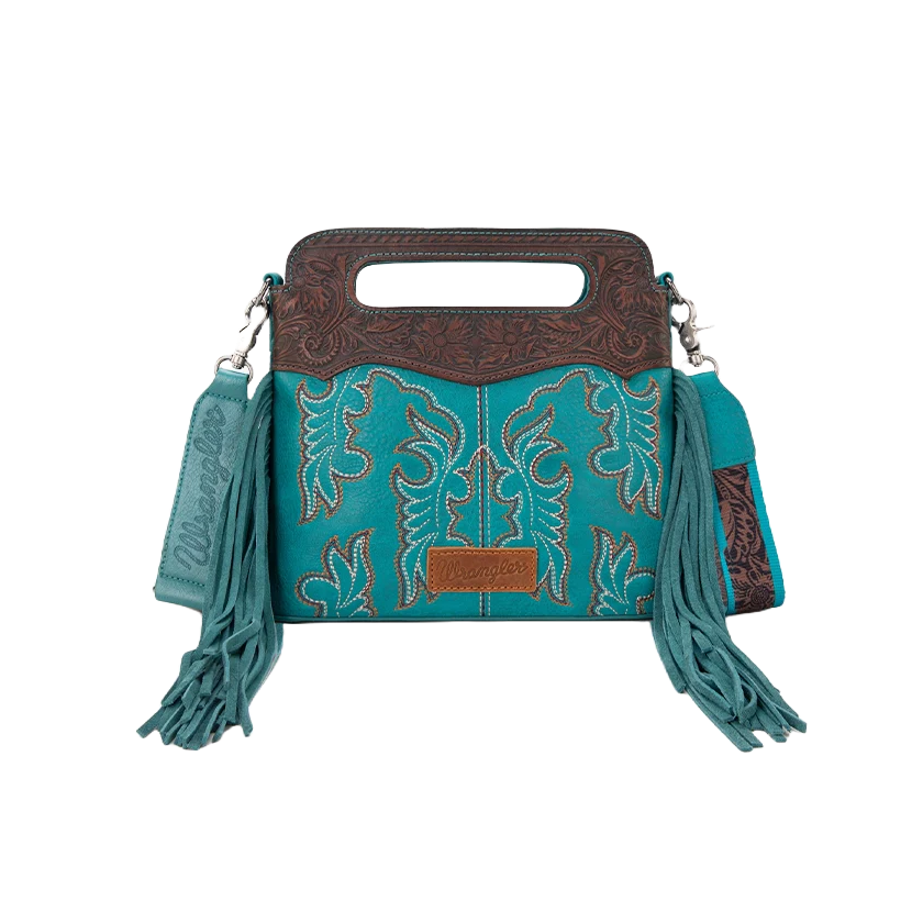 Wrangler Ladies Western Tooled Fringe Turquoise Crossbody Bag WG110-G2010TQ