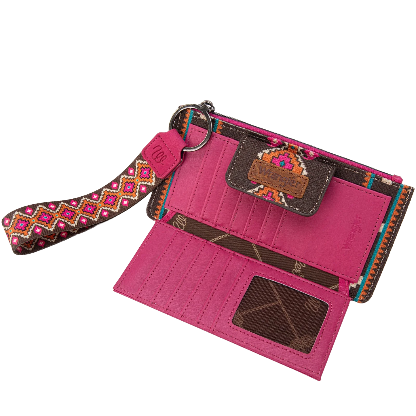 Wrangler Ladies Aztec Print Bi-Fold Hot Pink Wristlet Wallet WG139-W013HPK