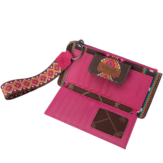 Wrangler Ladies Aztec Print Bi-Fold Hot Pink Wristlet Wallet WG139-W013HPK