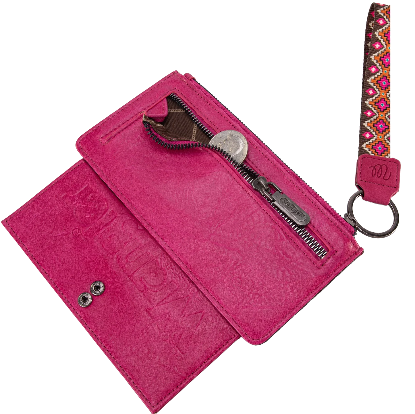 Wrangler Ladies Aztec Print Bi-Fold Hot Pink Wristlet Wallet WG139-W013HPK