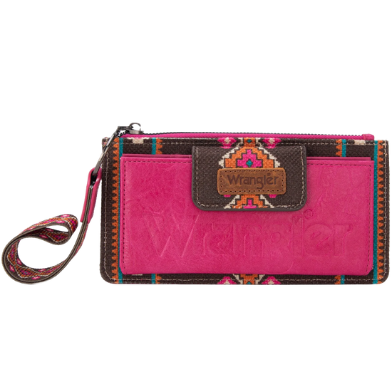 Wrangler Ladies Aztec Print Bi-Fold Hot Pink Wristlet Wallet WG139-W013HPK