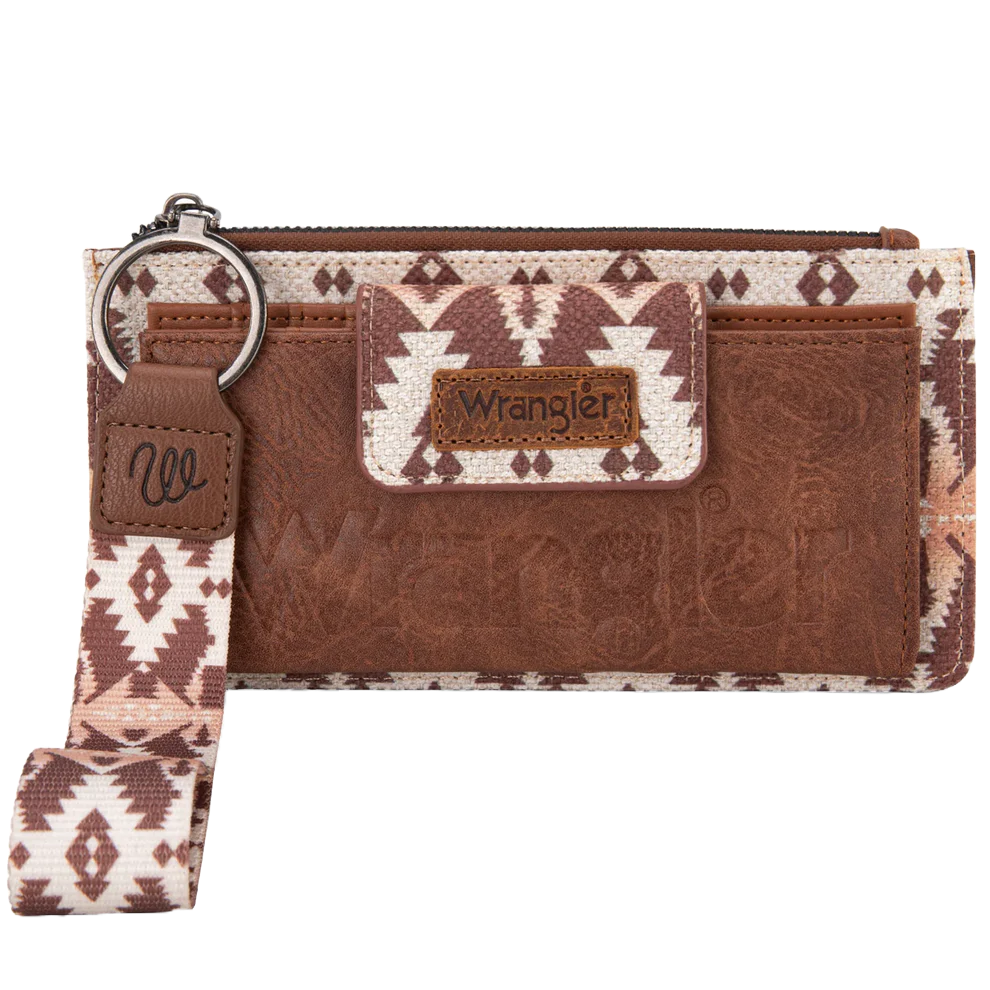 Wrangler Ladies Aztec Print Bi-Fold Light Coffee Brown Wristlet Wallet WG139-W013LCF