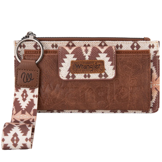 Wrangler Ladies Aztec Print Bi-Fold Light Coffee Brown Wristlet Wallet WG139-W013LCF