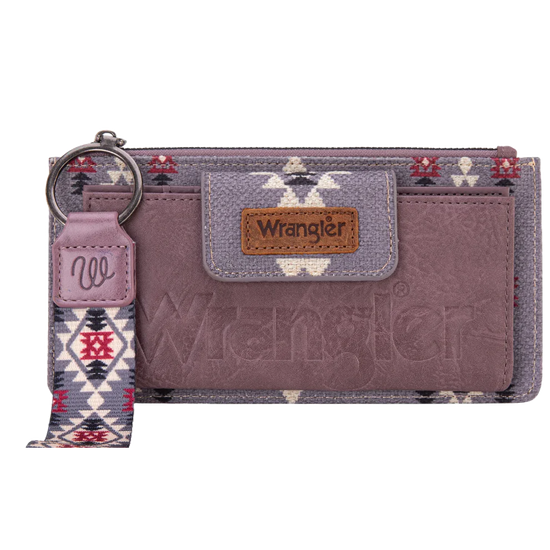 Wrangler Ladies Aztec Print Bi-Fold Lavender Wristlet Wallet WG139-W013LV