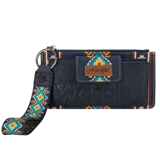 Wrangler Ladies Aztec Print Bi-Fold Navy Wristlet Wallet WG139-W013NY