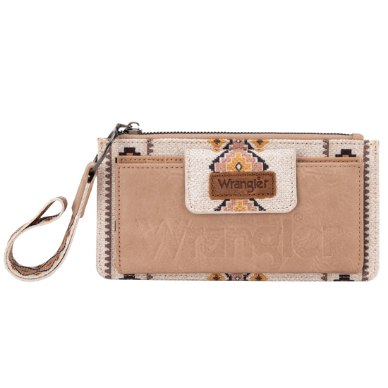 Wrangler Ladies Aztec Print Bi-Fold Tan Wristlet Wallet WG139-W013TN