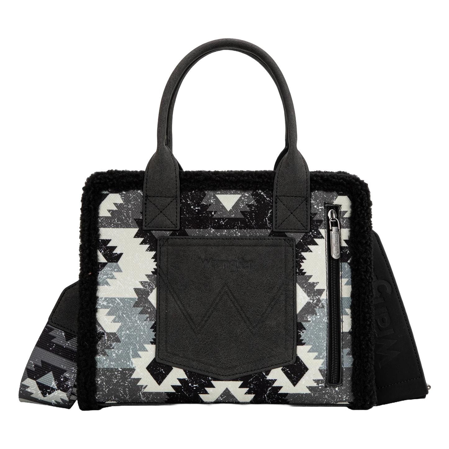 Wrangler Ladies Sherpa Southwestern Print Black Small Canvas Tote WG166-8120SBK