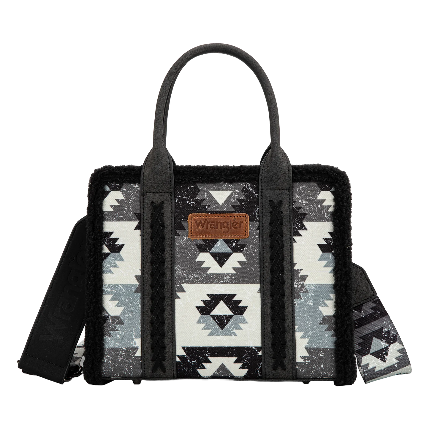 Wrangler Ladies Sherpa Southwestern Print Black Small Canvas Tote WG166-8120SBK