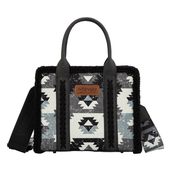 Wrangler Ladies Sherpa Southwestern Print Black Small Canvas Tote WG166-8120SBK