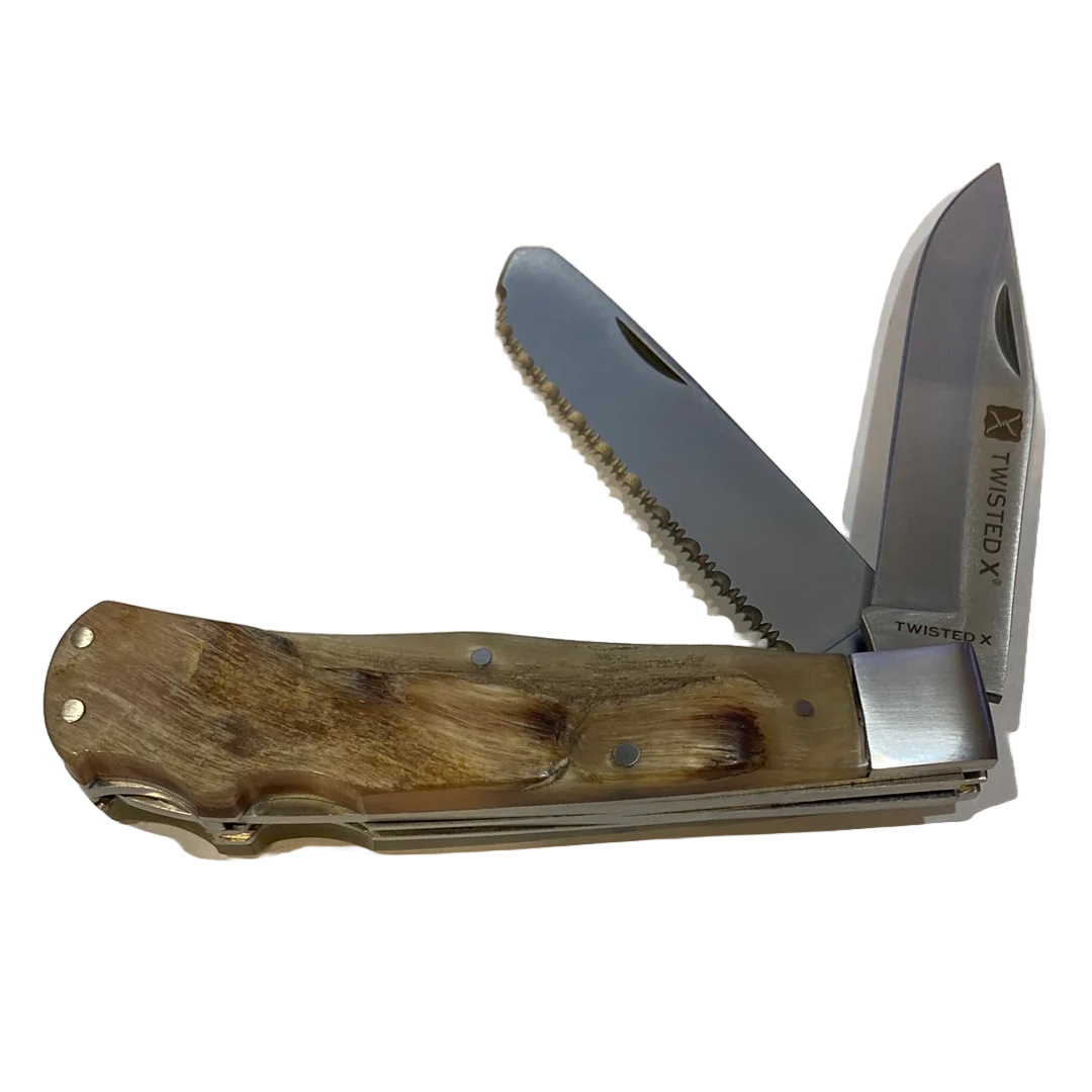 Twisted X Ram Horn Double Blade Large Pocket Knife XK1102