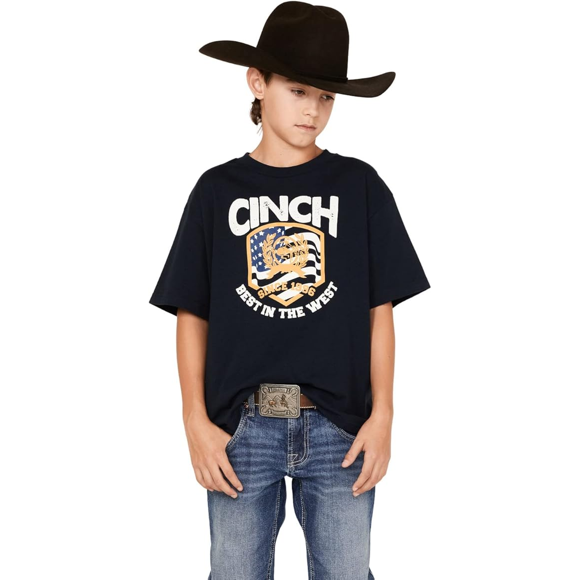 Cinch® Youth Boy's Navy Best In The West Logo T-Shirt MTT7670121