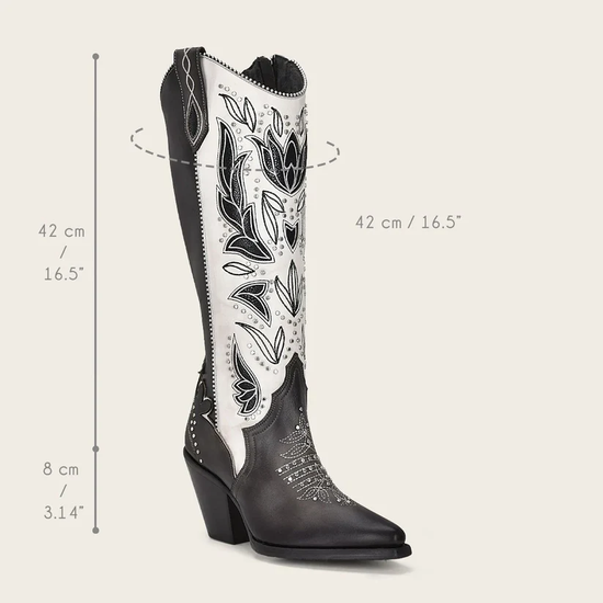 Cuadra Ladies Embroidered & Studded Tokio Grey Western Boots CU781