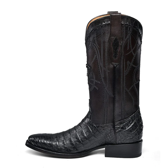 Cuadra Men's Plunge Caiman Laser Pointed Toe Black Boots CU846