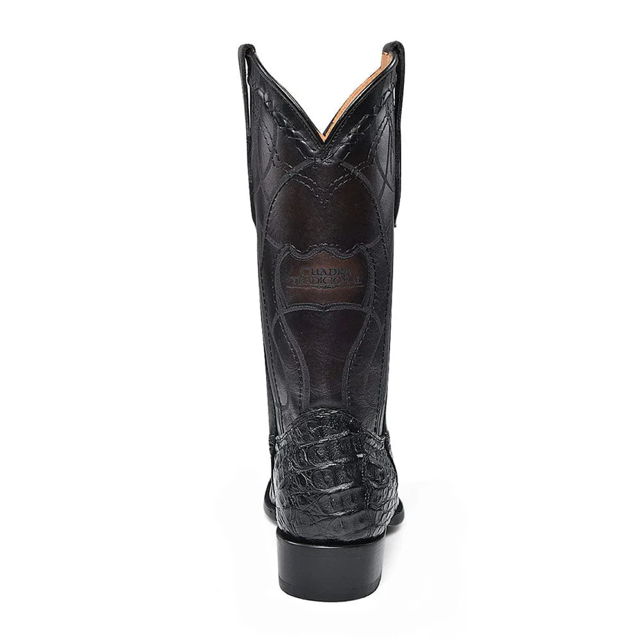 Cuadra Men's Plunge Caiman Laser Pointed Toe Black Boots CU846