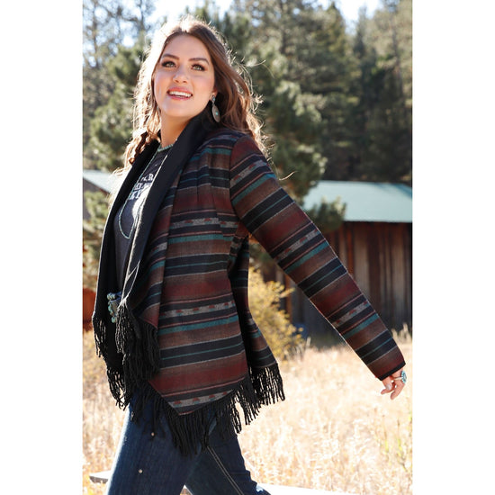 Cinch Ladies Multicolor Stripes & Fringe Blazer Jacket CWJ7461001