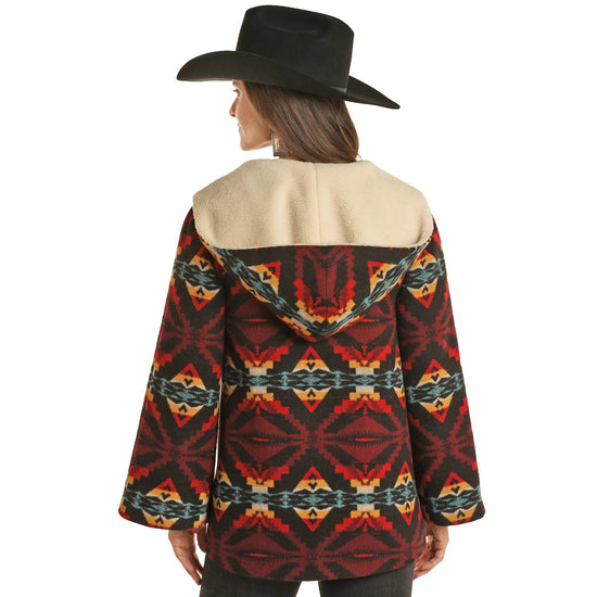 Powder River Ladies Black Aztec Jacquard Wool Cape Coat DW92C01502-01