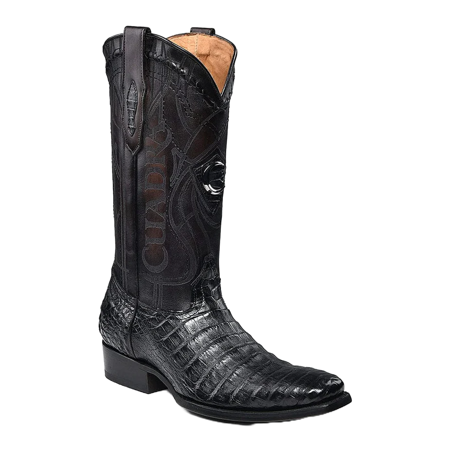 Cuadra Men's Plunge Caiman Laser Pointed Toe Black Boots CU846