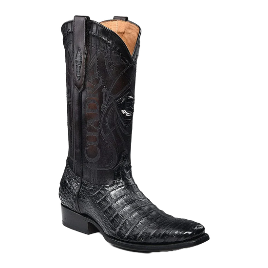 Cuadra Men's Plunge Caiman Laser Pointed Toe Black Boots CU846