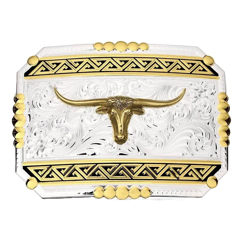 Maynard Western Longhorn Silver store Gold Tone Belt Buckle With Rhinestones