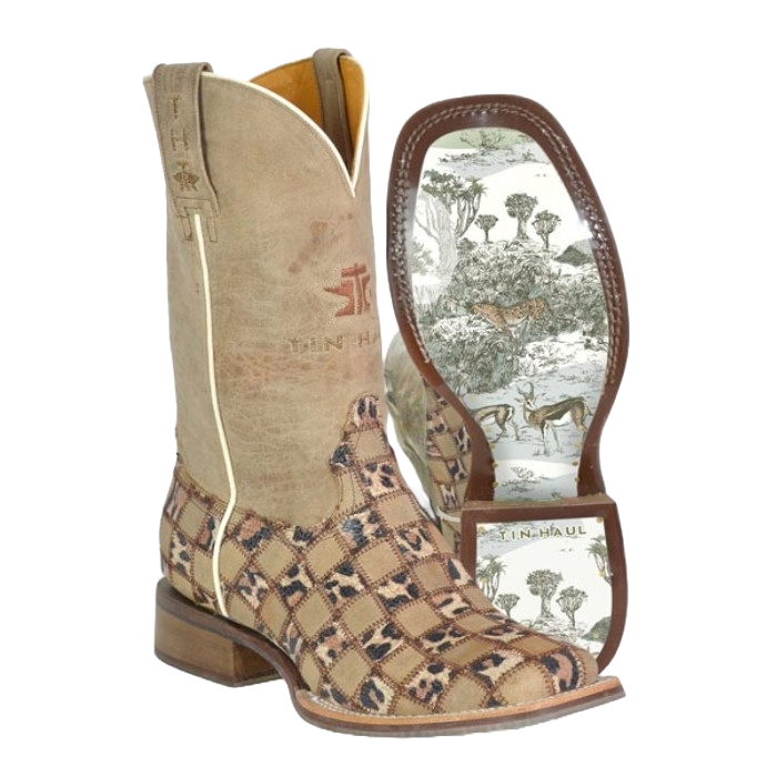 Tin Haul Ladies Cheetah Chick Brown Leather Western Boot 14-021-0007-1512