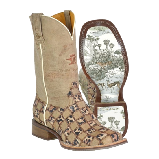 Tin Haul Ladies Cheetah Chick Brown Leather Western Boot 14-021-0007-1512