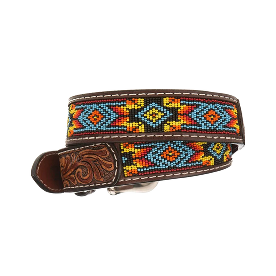 Twisted X Men's Floral Embossed Beaded Brown Leather Belt XIBB100