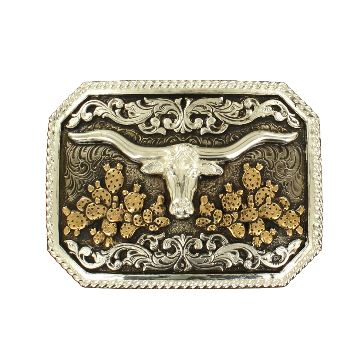 Crumrine Longhorn Western Silver & Bronze Belt Buckle C10105