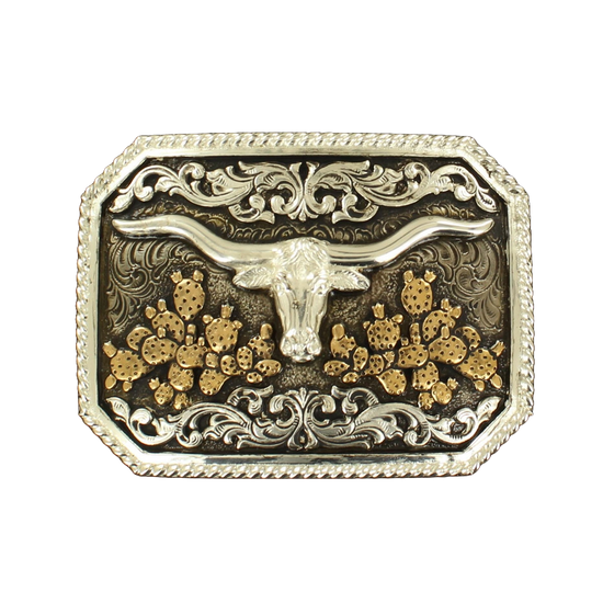 Crumrine Longhorn Western Silver & Bronze Belt Buckle C10105