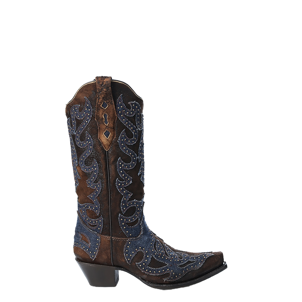 Corral Ladies Denim Inlay Embroidery & Studs Brown Boots Z5283