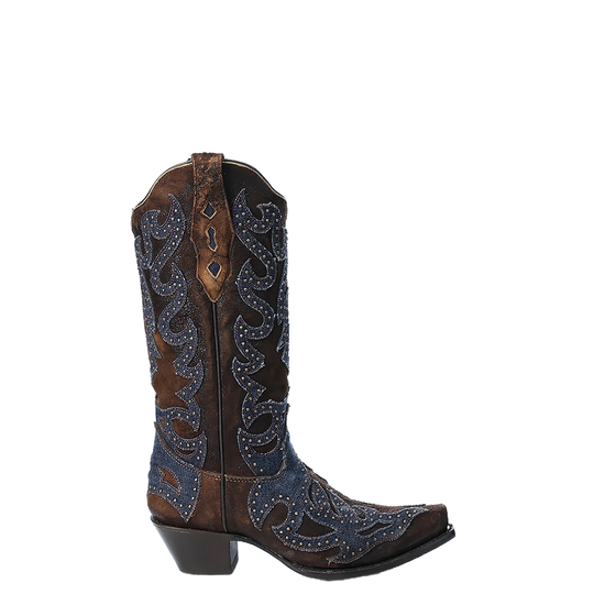 Corral Ladies Denim Inlay Embroidery & Studs Brown Boots Z5283