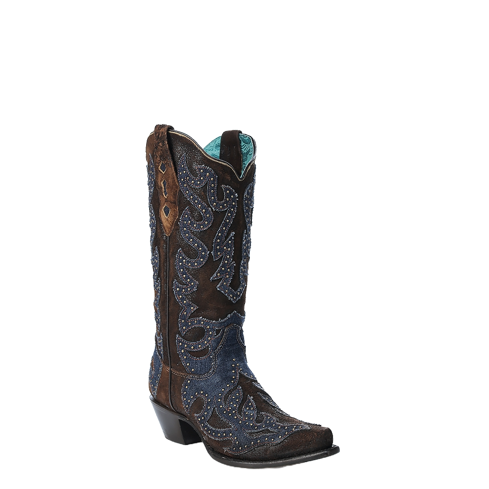 Corral Ladies Denim Inlay Embroidery & Studs Brown Boots Z5283