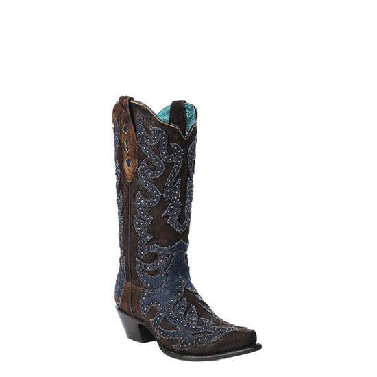 Corral Ladies Denim Inlay Embroidery & Studs Brown Boots Z5283