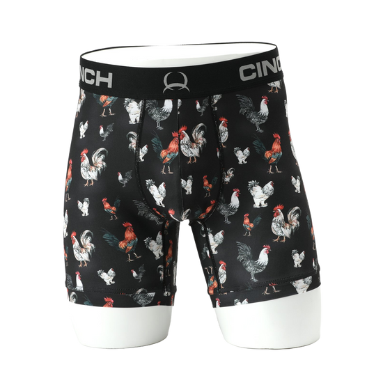 Cinch Men's 6" Rooster Print Black Boxer Brief MXY6002032