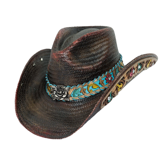 Austin Handmade Hats Ladies Sweet Child Leather Embossed Hatband Straw Hat 05-917