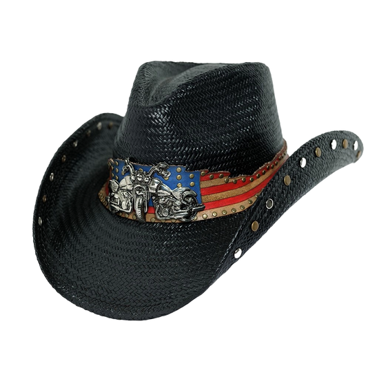 Austin Handmade Hats American Byker Black Straw Hat 05-812