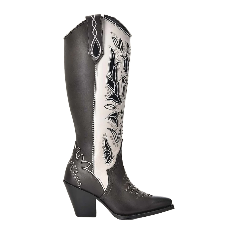 Cuadra Ladies Embroidered & Studded Tokio Grey Western Boots CU781