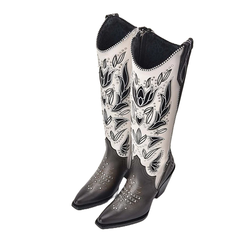 Cuadra Ladies Embroidered & Studded Tokio Grey Western Boots CU781