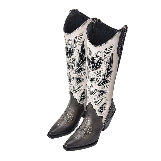 Cuadra Ladies Embroidered & Studded Tokio Grey Western Boots CU781