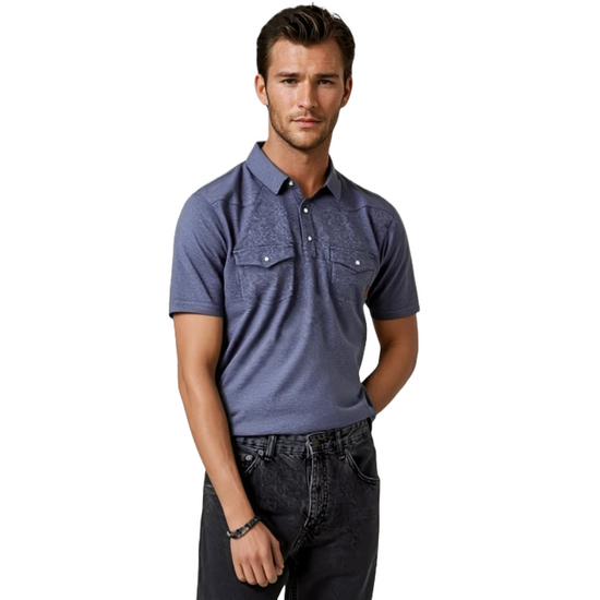 Ariat Men's Retro Western Blue Snap Button Polo Shirt 10055069