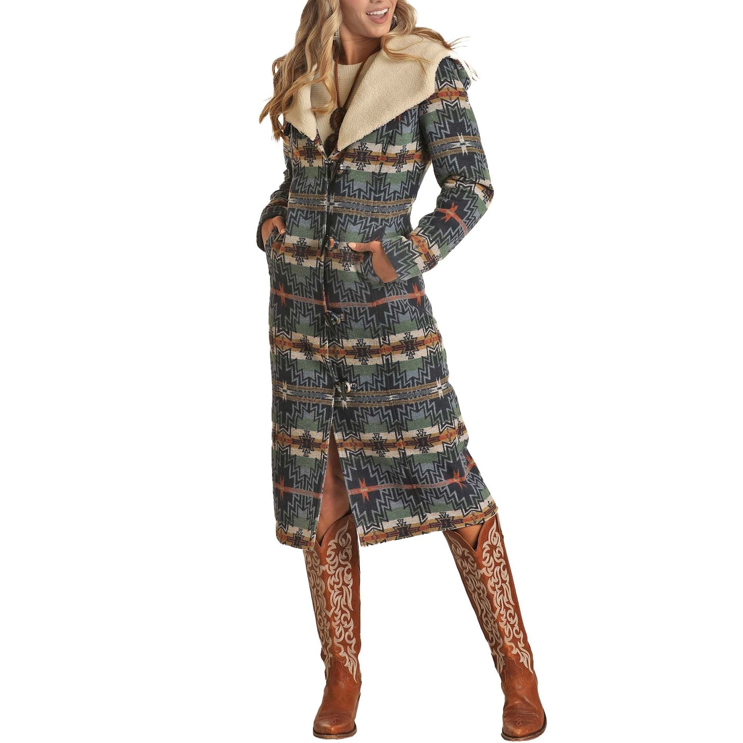 Powder River Outfitters Ladies Aztec Long Wool Indigo Coat DW92C01497