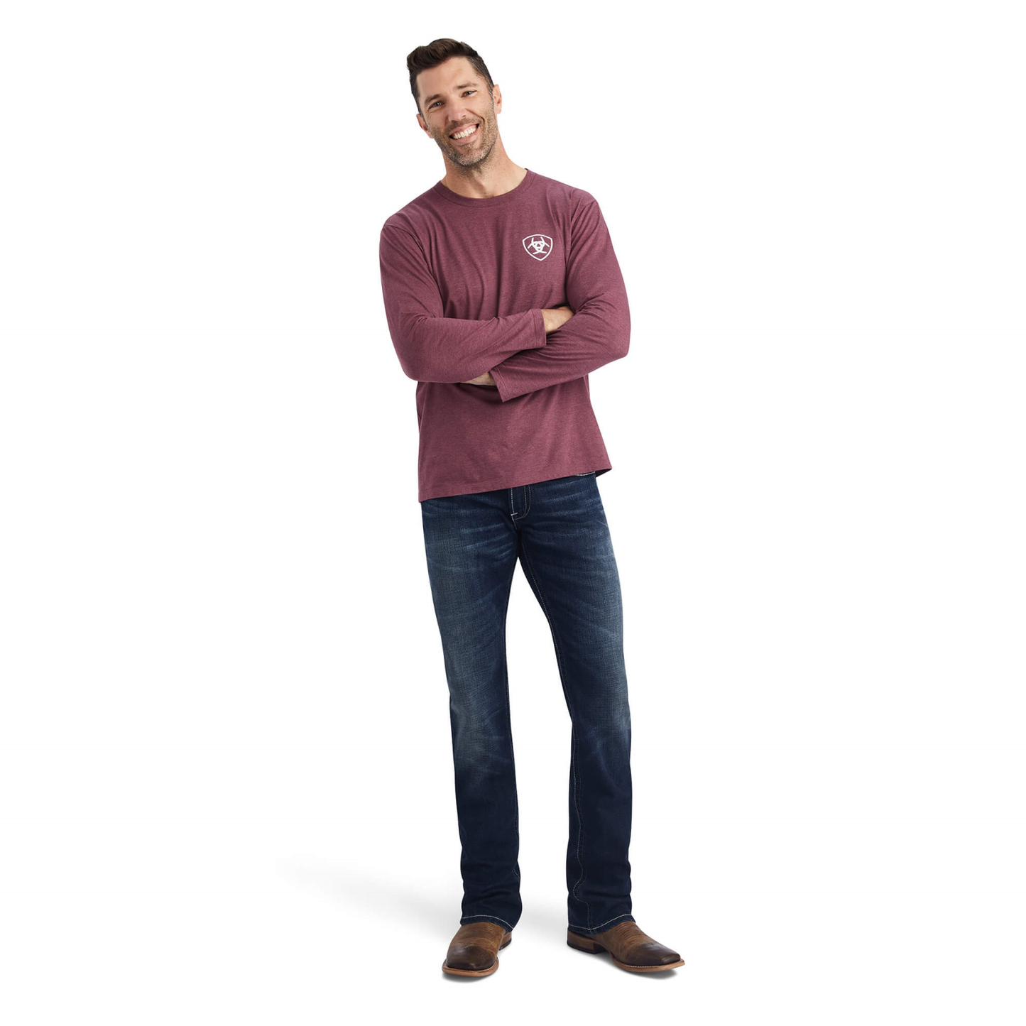 Ariat® Men's Long Sleeves Type Crest Burgundy Heather T-shirt 10042783