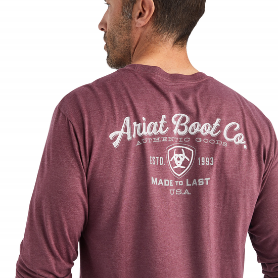 Ariat® Men's Long Sleeves Type Crest Burgundy Heather T-shirt 10042783