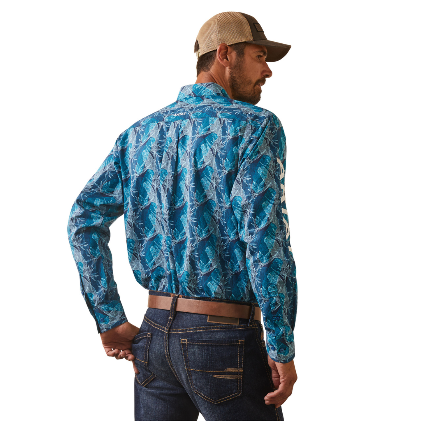 Ariat® Men's Team Hugh Long Sleeve Feathered Teal Button Down Shirt 10043874