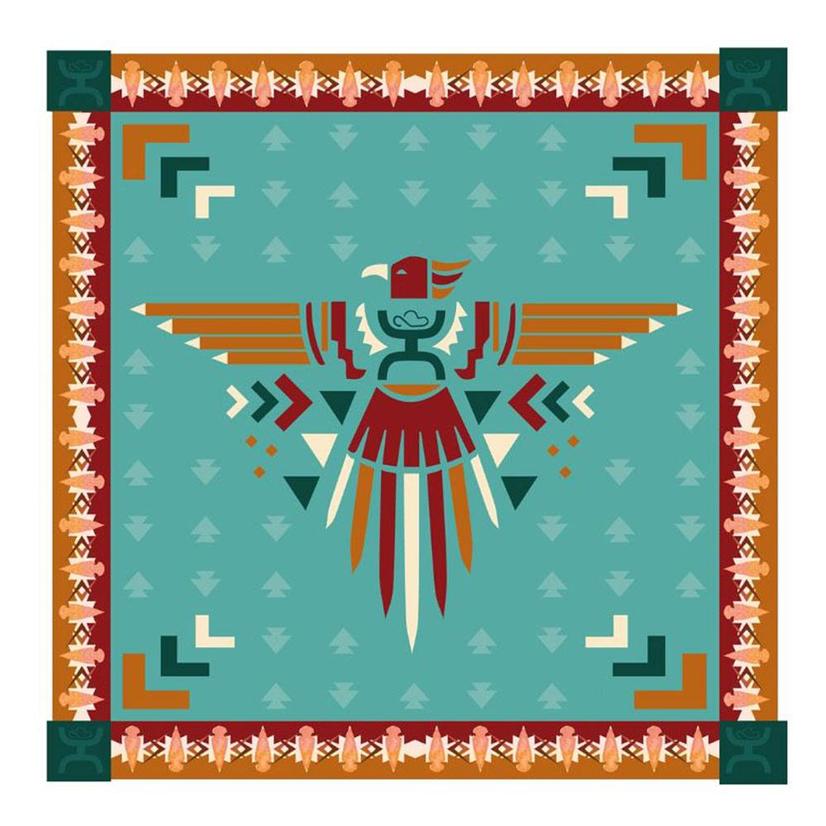 Hooey Aztec Thunderbird Satin Turquoise  Rust Bandana BANDANA22-AZTEC