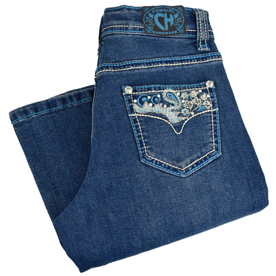 Cowgirl Hardware Yth Cow Print Side Ruffle Bell Bottom Jeans