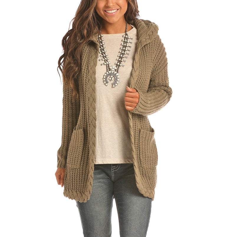 Jersey knit acrylic open cardigan