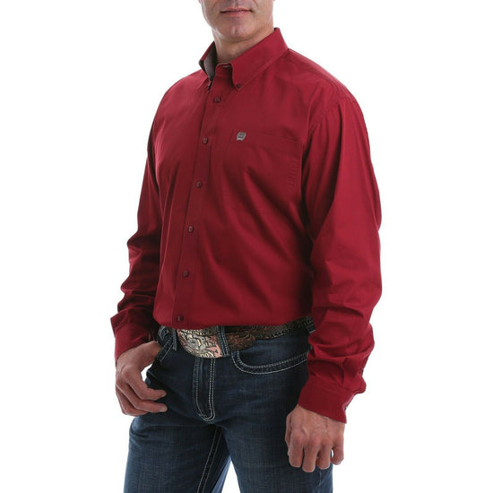 Cinch Men's Solid Burgundy Long Sleeve Button-Down Shirt MTW1105071