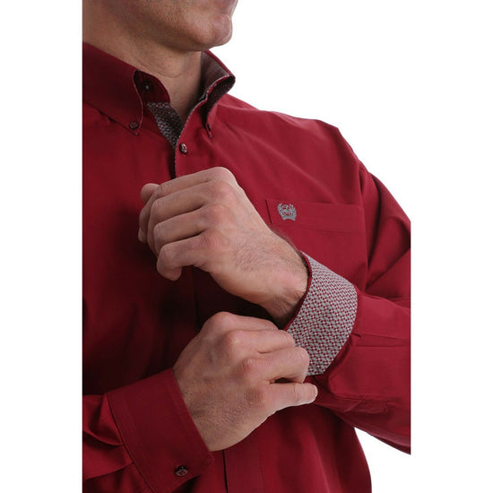 Cinch Men's Solid Burgundy Long Sleeve Button-Down Shirt MTW1105071