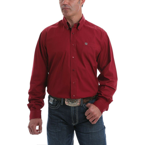 Cinch Men's Solid Burgundy Long Sleeve Button-Down Shirt MTW1105071