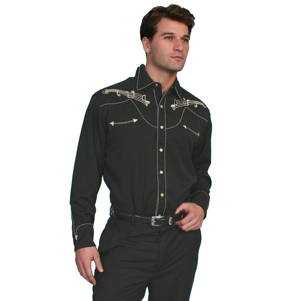 Scully Men's Gold Embroidery Notes Shirts P-627-BLK – Wild West Boot Store